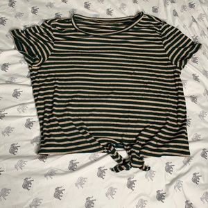 Striped Front-Tie Gold and Green Aeropostale Top
